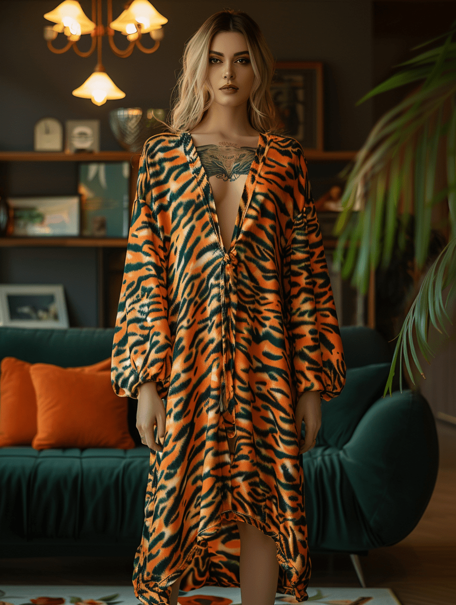 Yellow ZebraPrint Cotton Zipup Robe