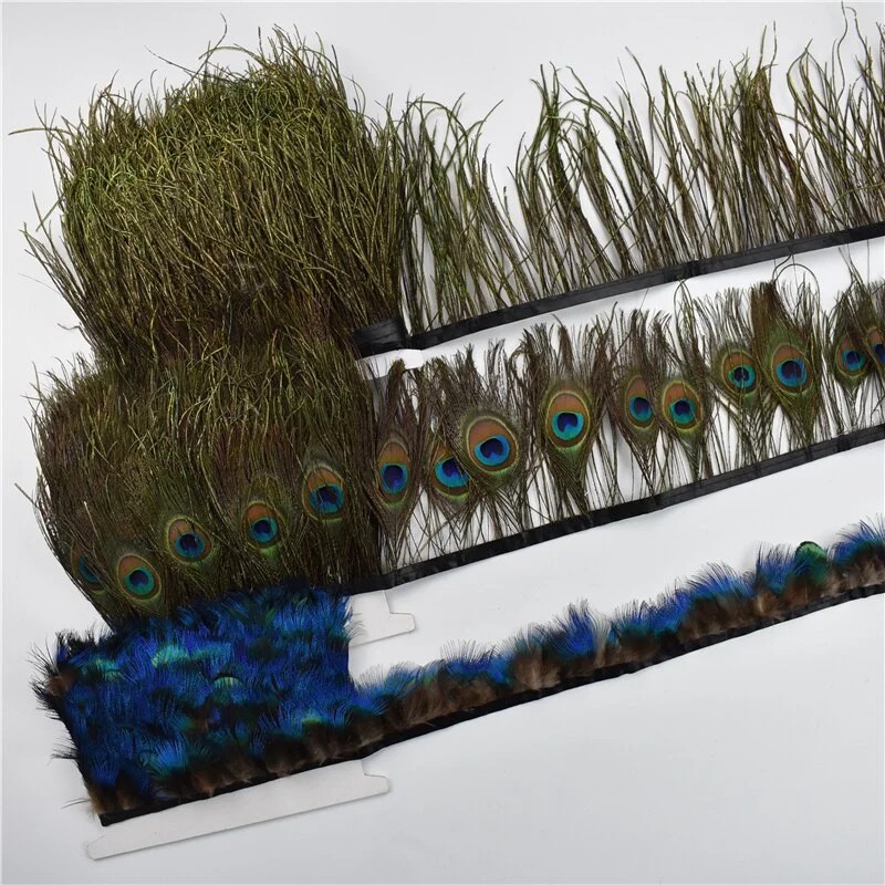 Nigikala Natural Peacock Feather Fringe Trims Peacock Eye Feathers