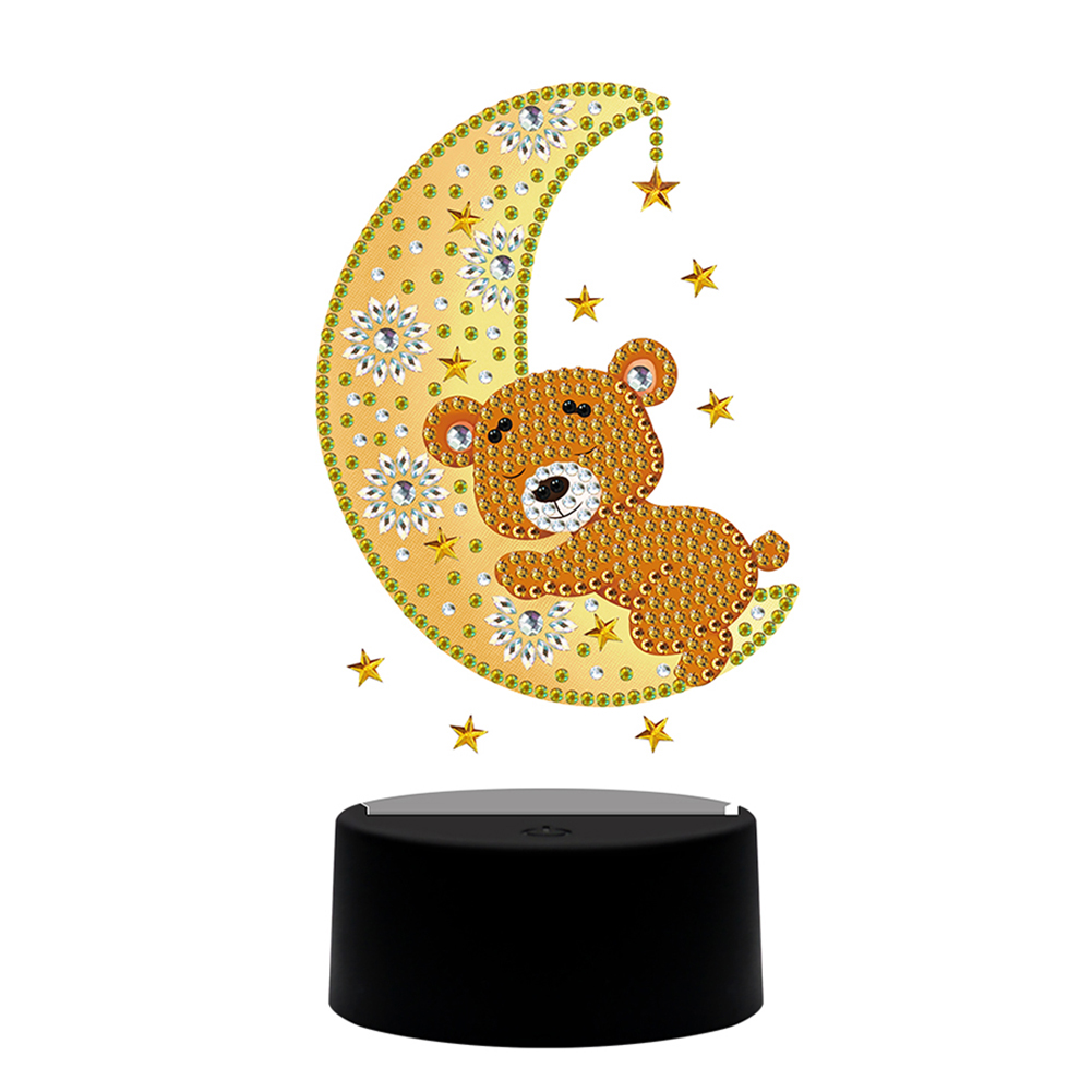 DIY Diamant Malerei LED Licht Mond Bär Stickerei Nacht Lampe Ornament Kit
