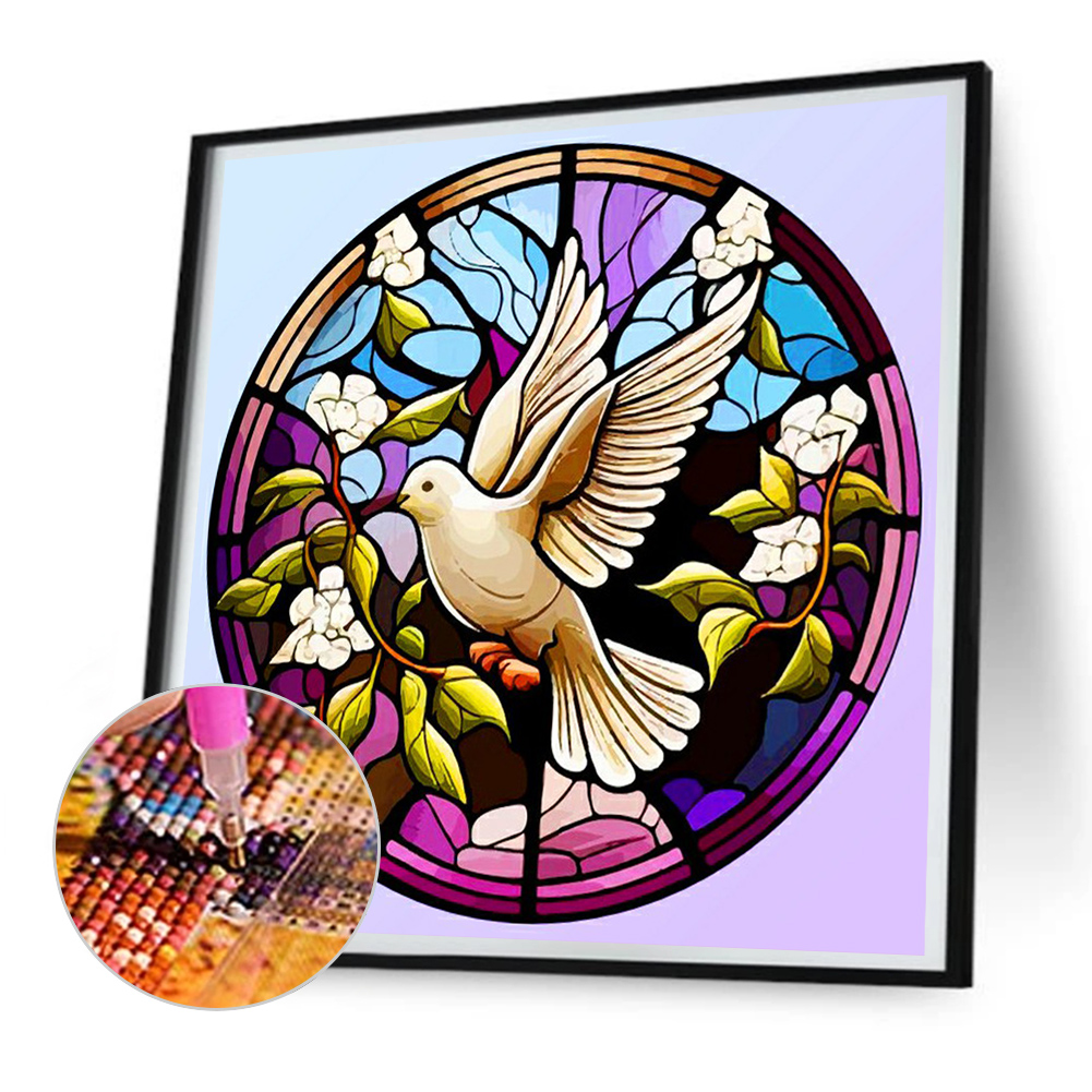 5D DIY Full Round Drill Diamond Painting Stained Glass Dove of Peace