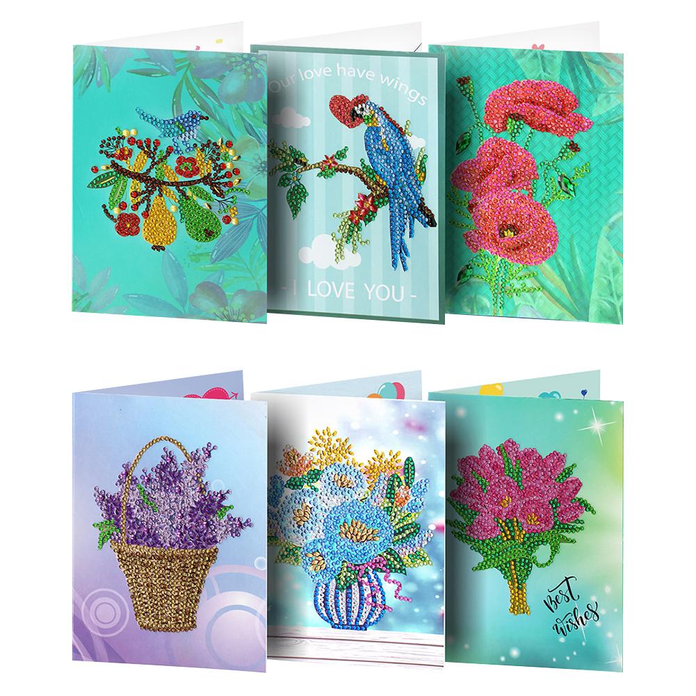 6pcs 5D DIY Specialshaped Diamond Painting Birthday Greeting Cards Gift
