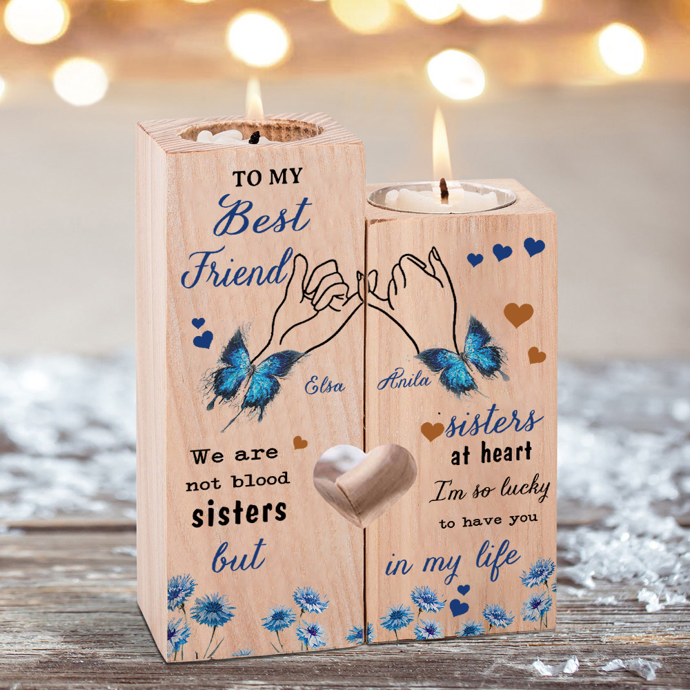 To My Best Friend Wooden Candle Holder Custom 2 Names Pinky Swear