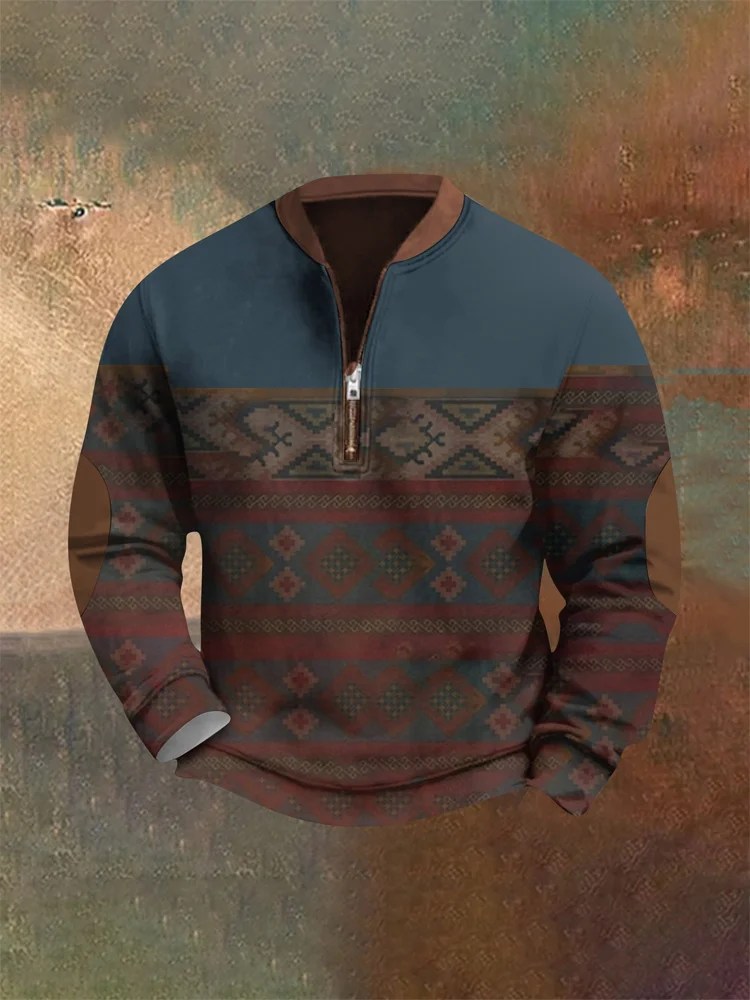 Comstylish Men's Vintage Western Print Sweatshirt