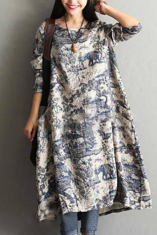 Plus Size Printing Cotton Dress Robe