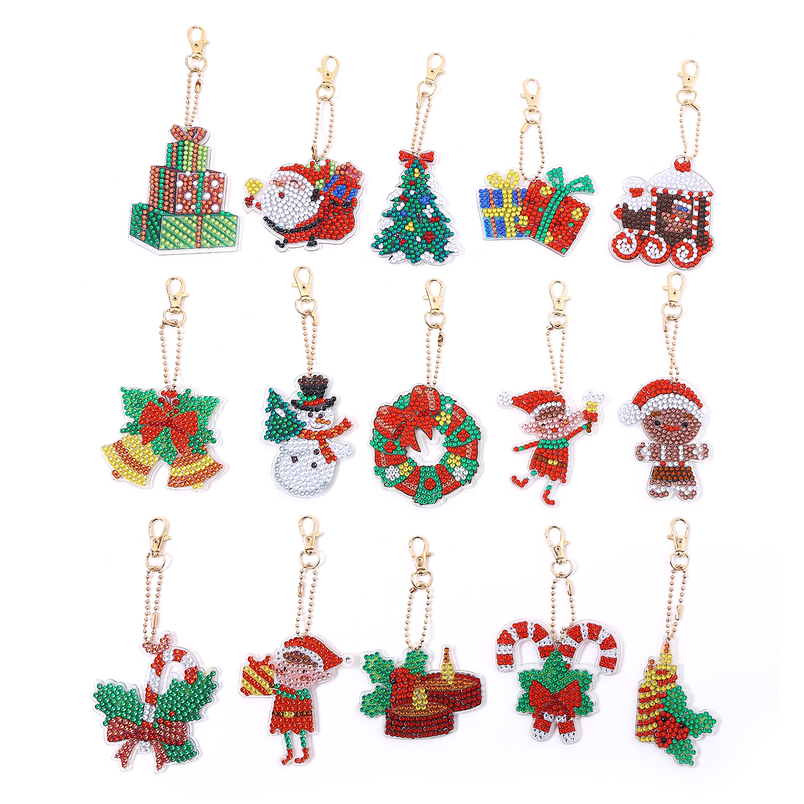 15pcs DIY Diamond Painting Keychains Chrisatmas