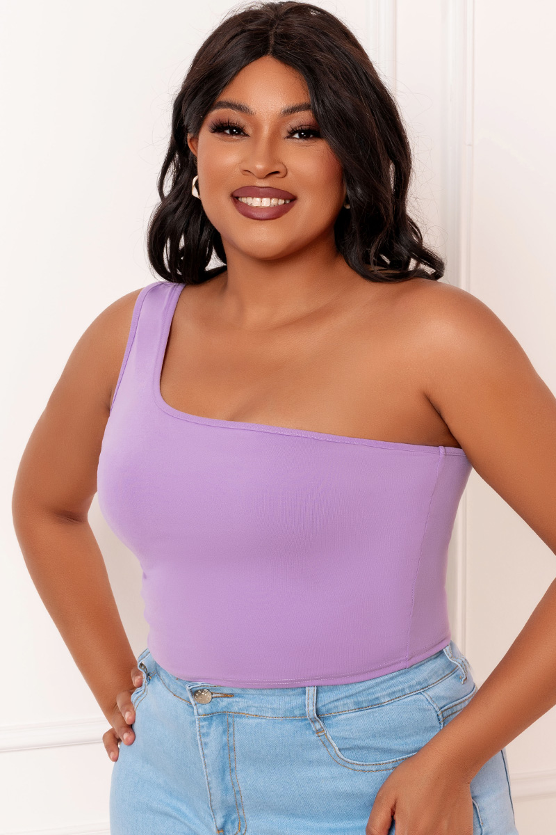 Xpluswear Design Plus Size Purple Casual One Shoulder Sleeveless Tank Top