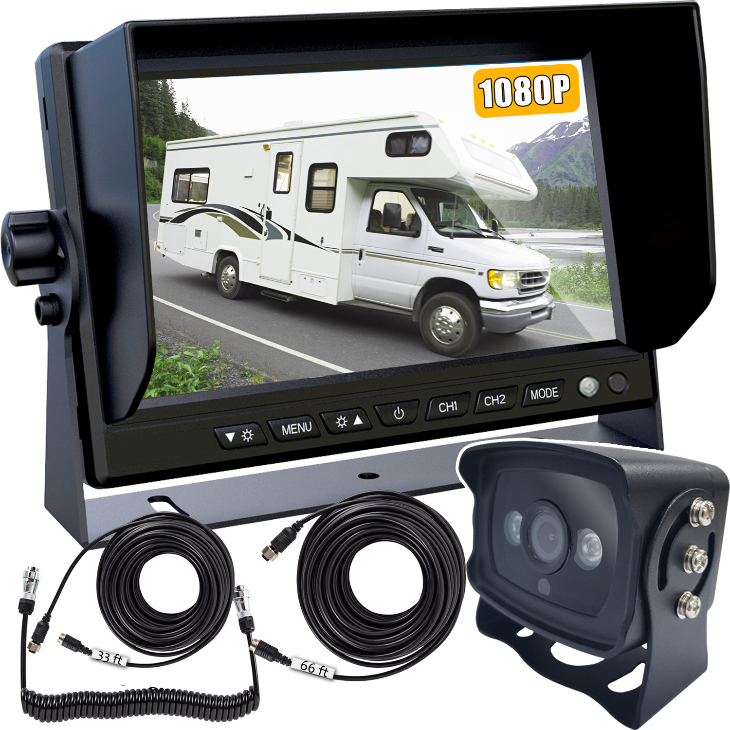 Backup Camera Kit for RVs Trailers Trucks, 7 Inch Wide Screen Monitor