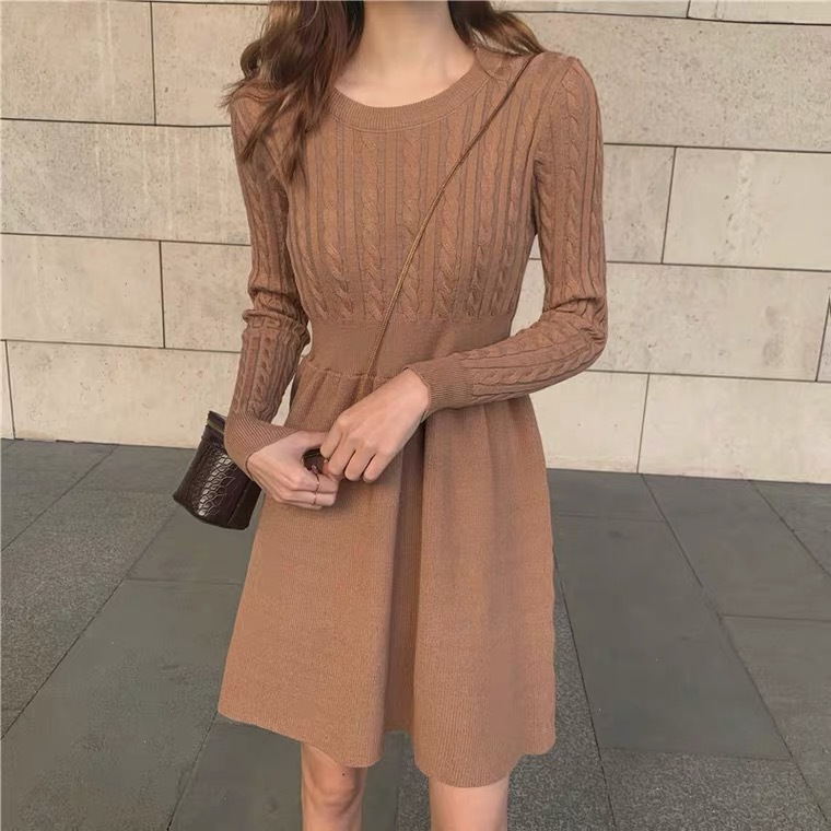 Waist Shrink Well Fit Small Size Knit Dresses