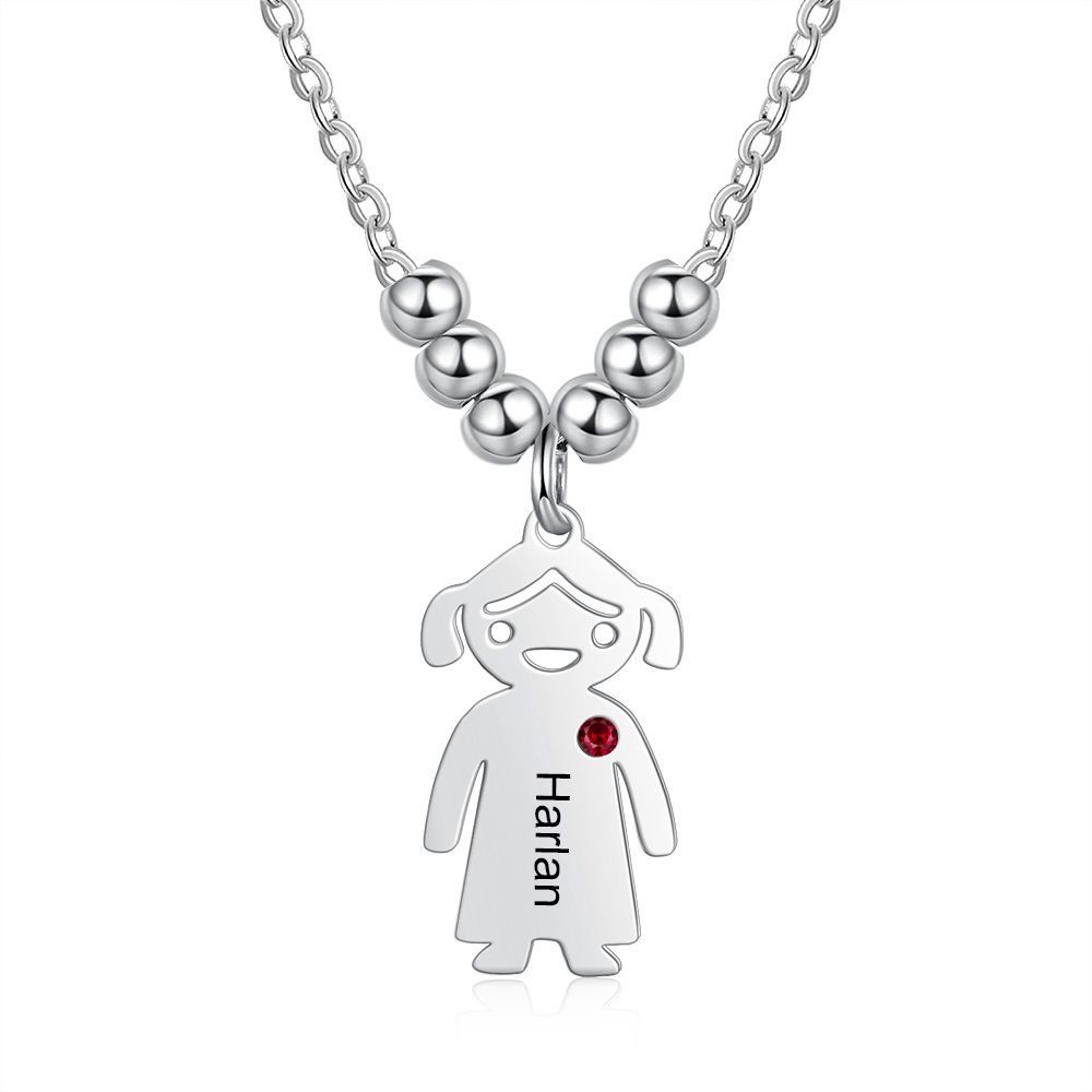 Personalized Kids Charm Necklace With 1 Birthstone Engraved Names Gift
