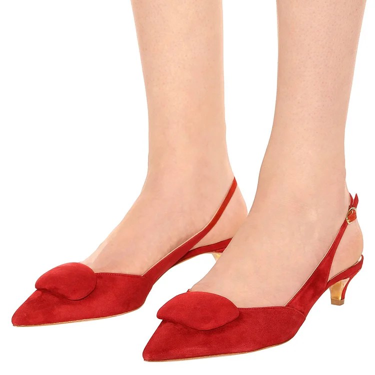 Red Suede Kitten Heel Slingback PumpsFSJshoes