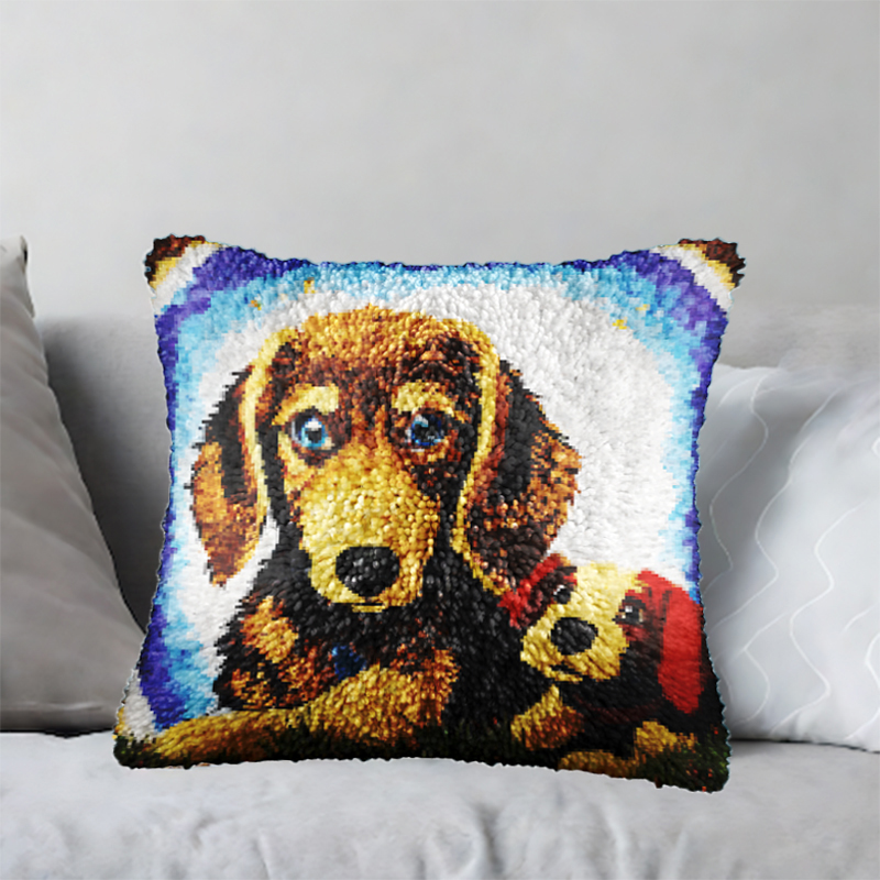Dachshund Dog Latch Hook Pillow Kit Hooked Cushion Set for Adult