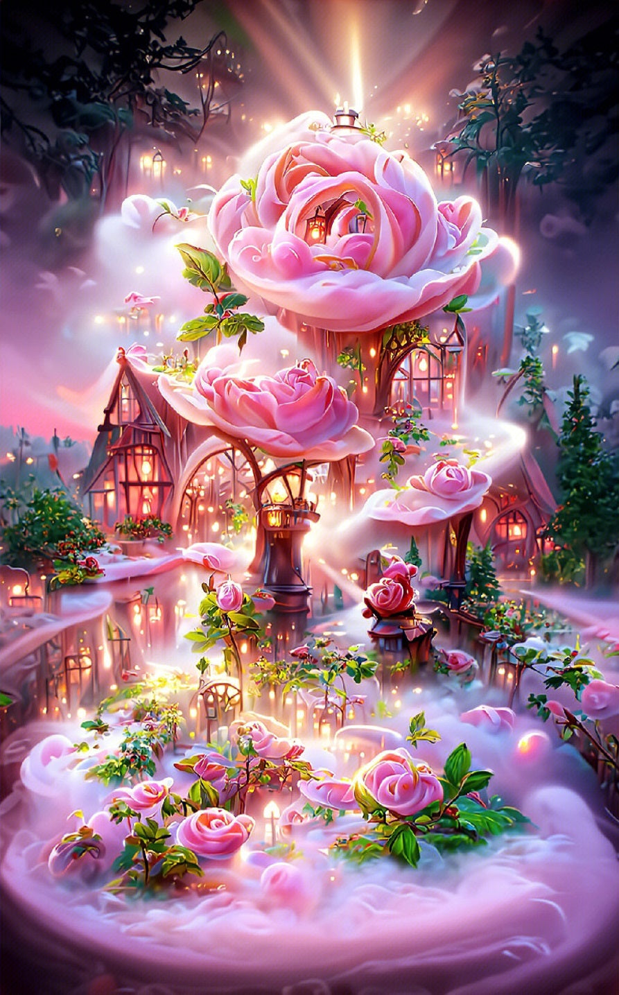 Diamond Painting Pink Rose Castle