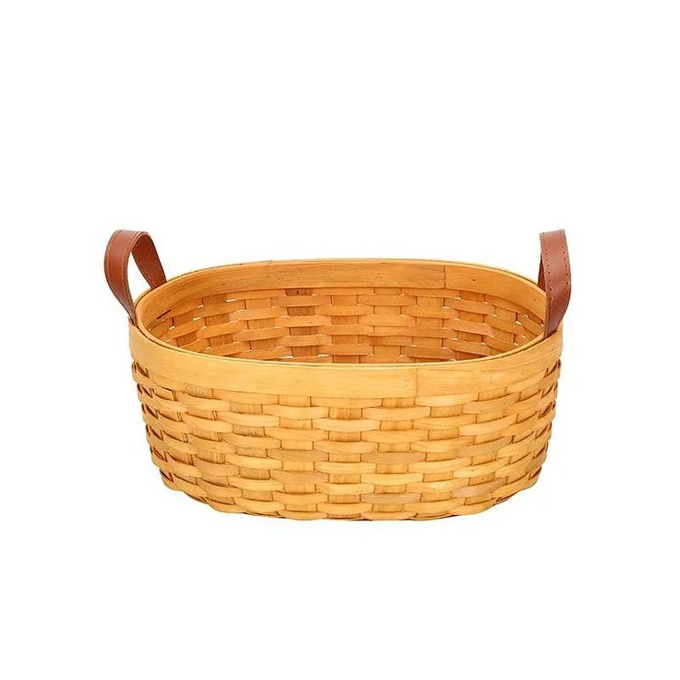 Rustic SemiOval Wood Fruit Basket with Handle