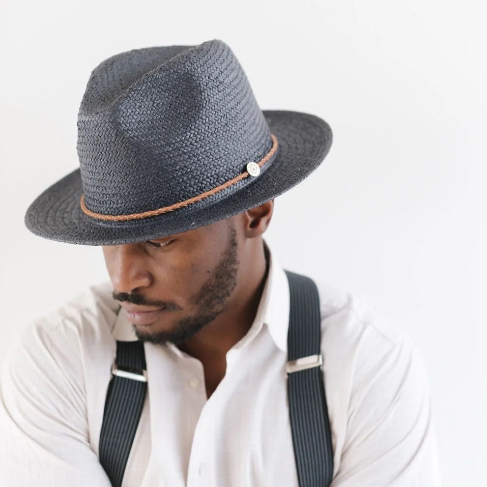 WYNWOOD STRAW FEDORA SUN HAT NAVY