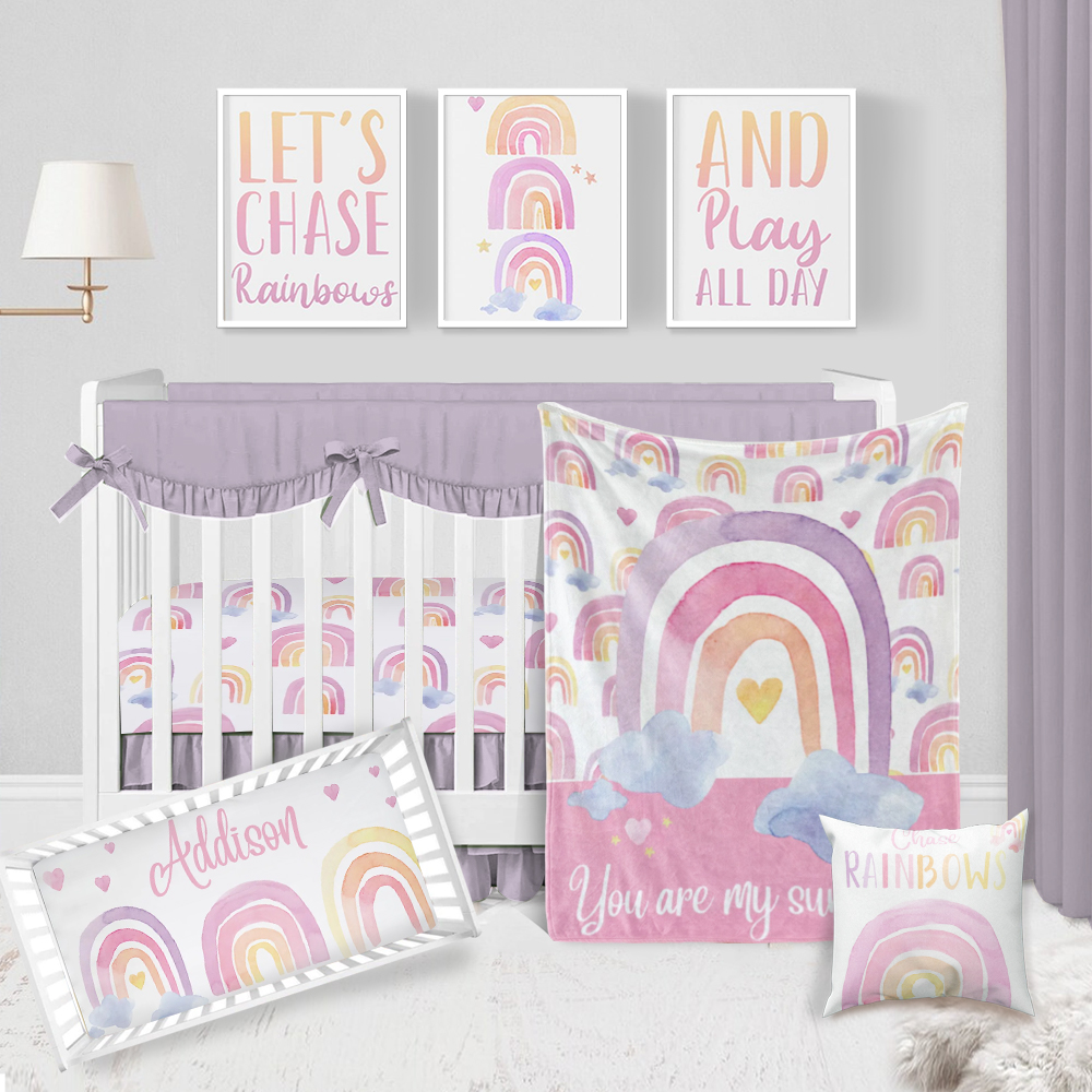 Rainbow Crib Bedding Set, You Are My Sunshine Rainbow Nursery Bedding
