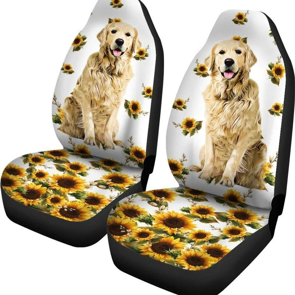 FUN CAR DECOR GOLDEN RETRIEVER SUNFLOWER SEAT COVERS