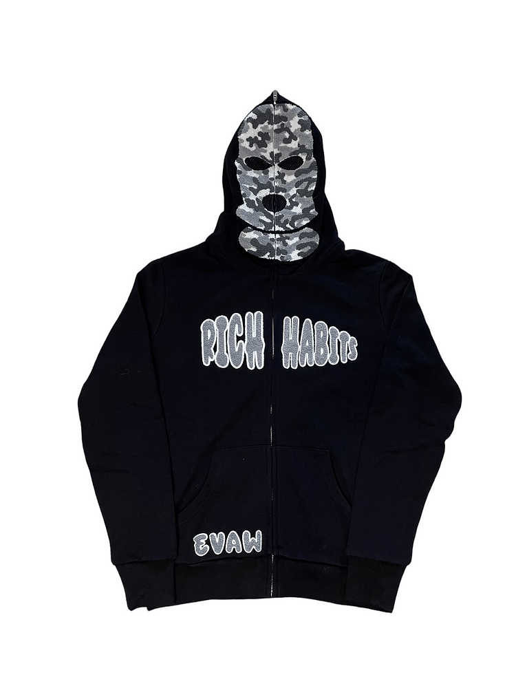 Grey Ski Mask Full Zip Up Hoodie