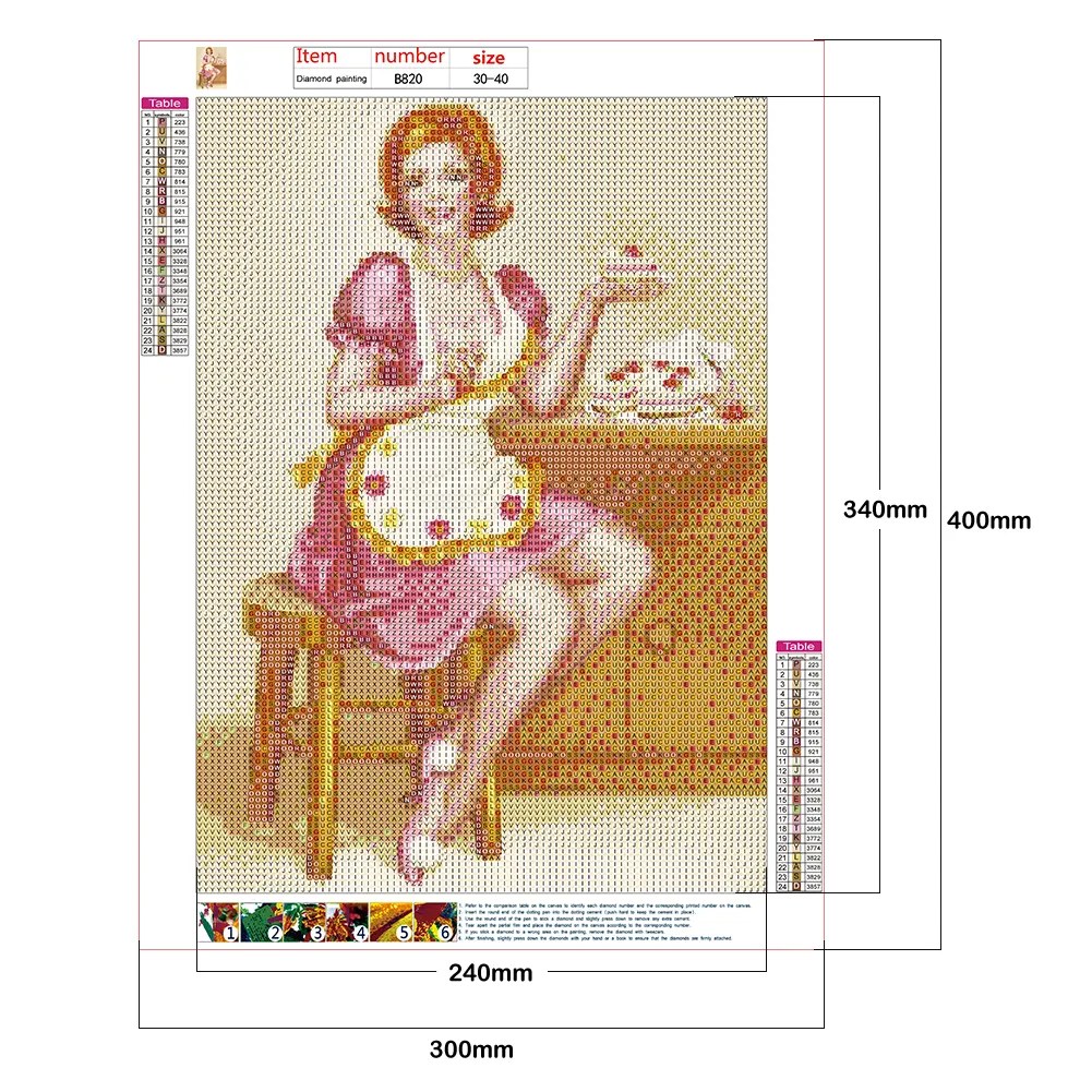 30*40CM Round Drill Diamond Painting Girl Eating Pastry