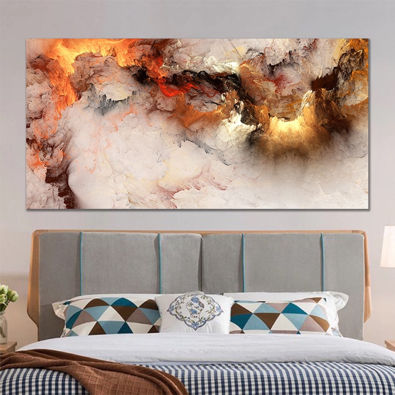 Nigikala Poster Orange White Smoke Texture Abstract Canvas Wall Picture
