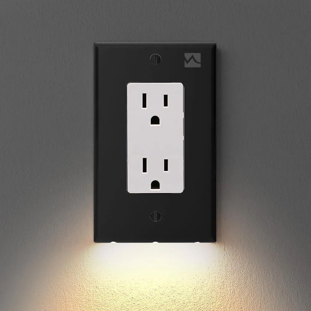 Outlet Wall Plate with LED Night Lights No Batteries or Wires