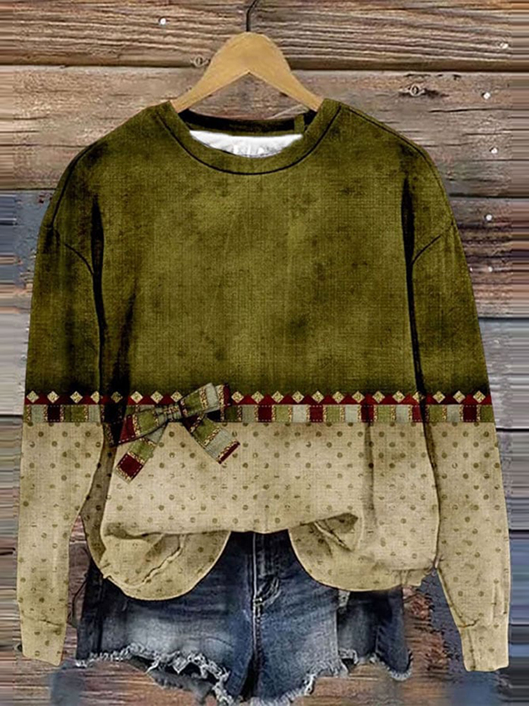 Comstylish Vintage Christmas Print Crew Neck Sweatshirt