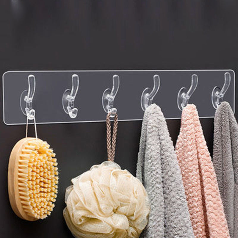 6 Hooks Multifunctional Self Adhesive Hooks No Drill Wall Transparent