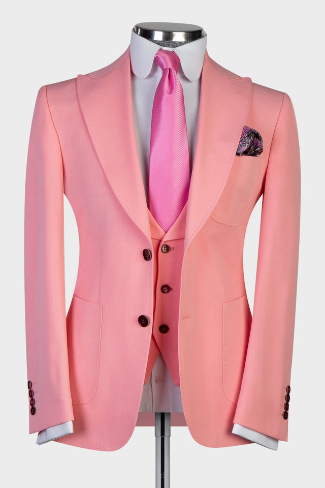 Daisda 3 Pieces Peaked Lapel Best Wedding Suits For Groom Pink