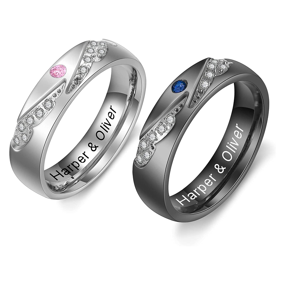 Personalized Wings Couple Ring Engrave Love Message Matching Rings Gift