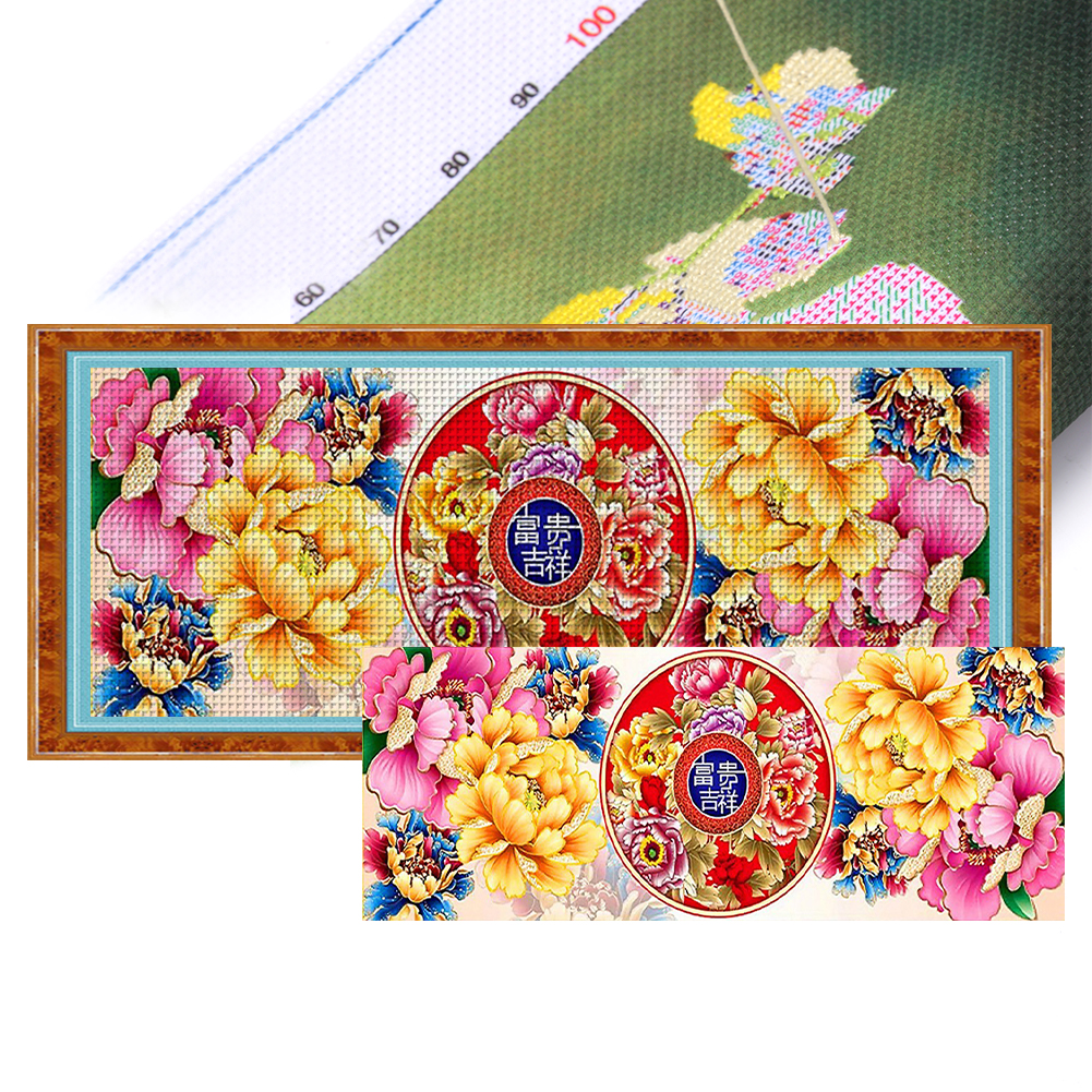 9CT Full Stamped Cross Stitch Kit Peony Flower (120*40CM) Decoration