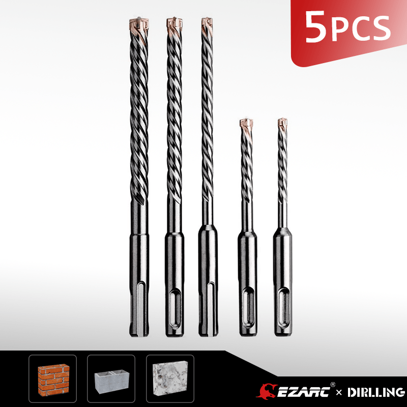 EZARC SDSPlus Hammer Drill Bits Concrete 4Cutter Carbide Tips 5Pack