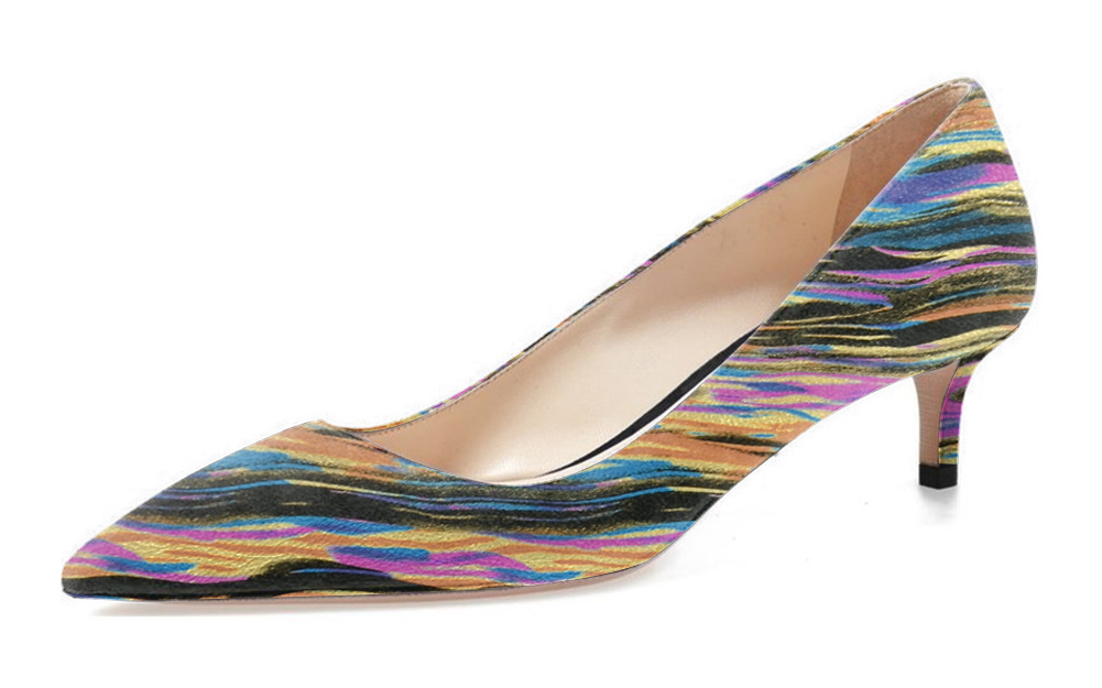 Multicolor Striped Kitten Heel Dress Pumps Vdcoo