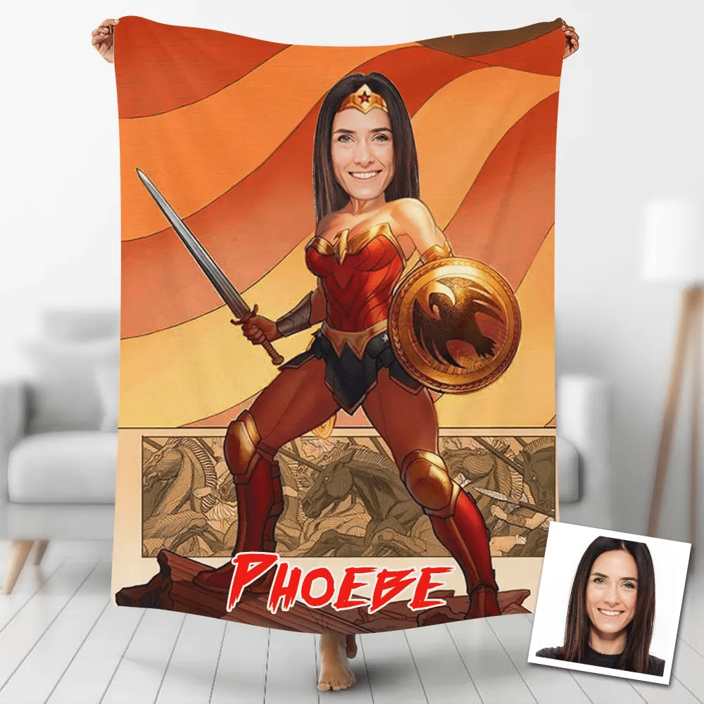 Custom Blankets Personalized Wonder Woman With Sword Blanket