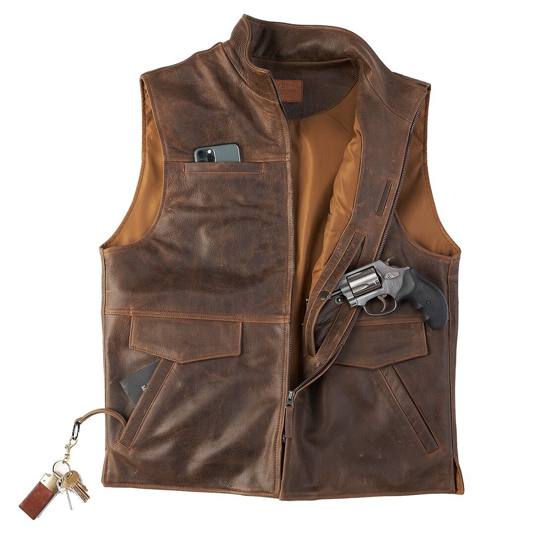 Vintage Leather Concealed Carry Western Vest