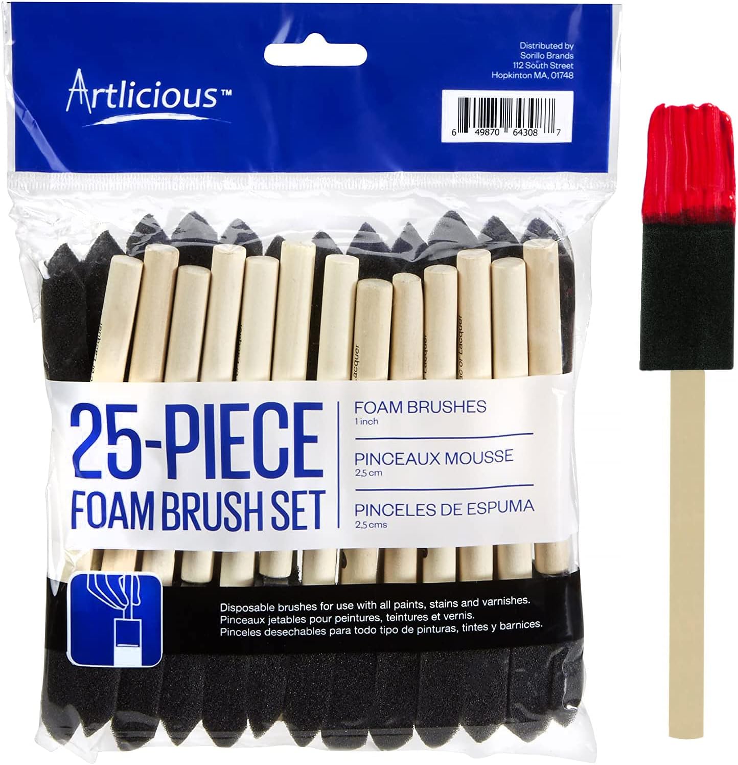 Foam Brush Set Pack of 50 Disposable, 1inch Sponge Paint Brushes for Acrylic Painting