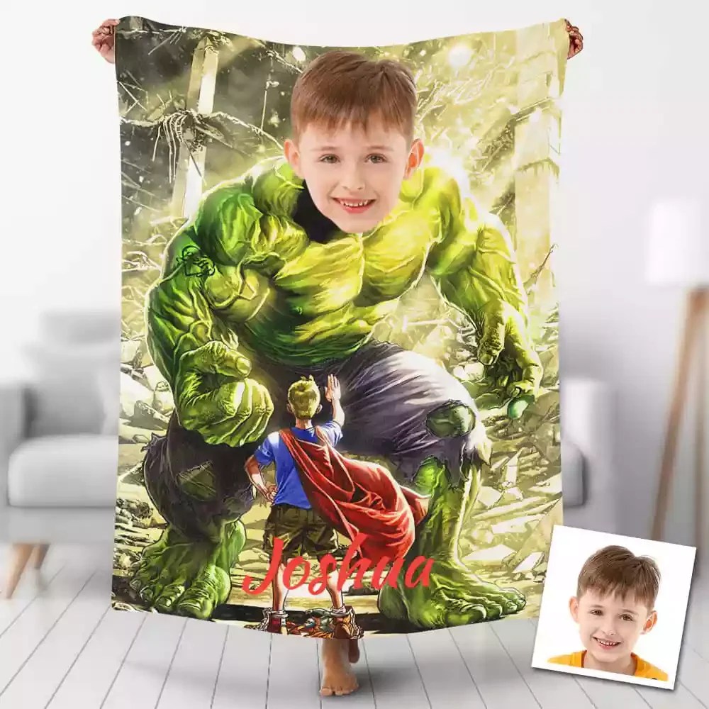 Custom Blankets Personalized Photo Boy'S Hero Green Hulk Blanket