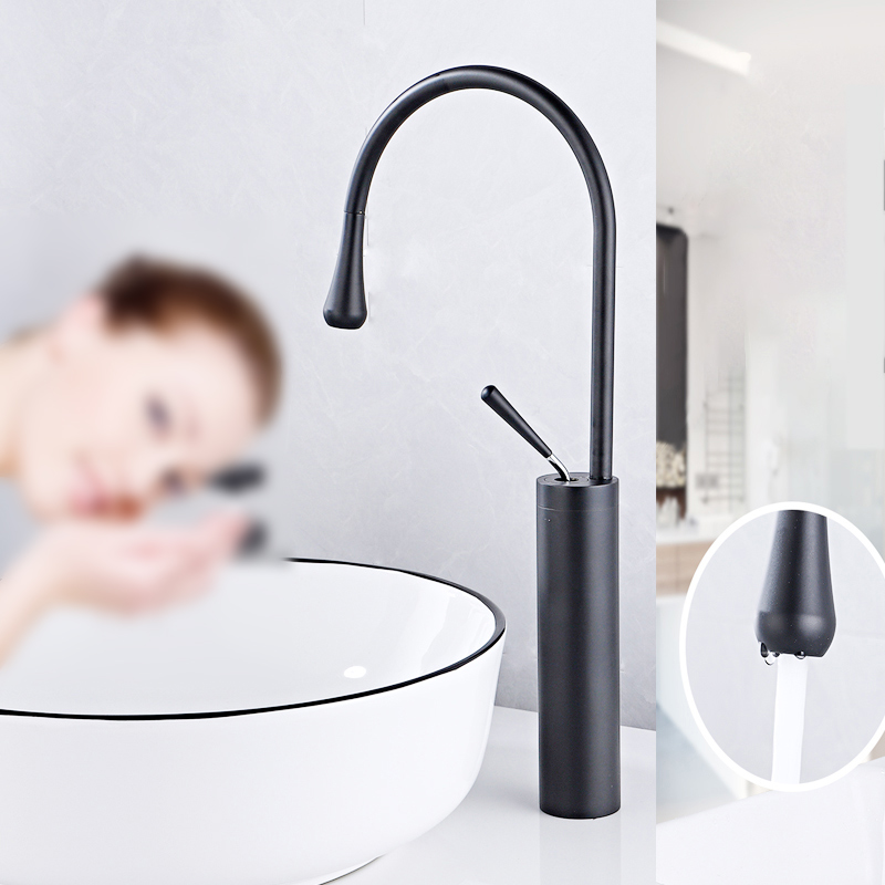 Minimalist Bathroom Washbasin Black Lacquer Rotating Faucet