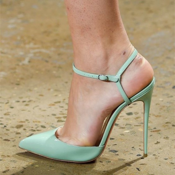Mint Green Slingback Heels Closed Toe Sandals Stiletto HeelsFSJshoes