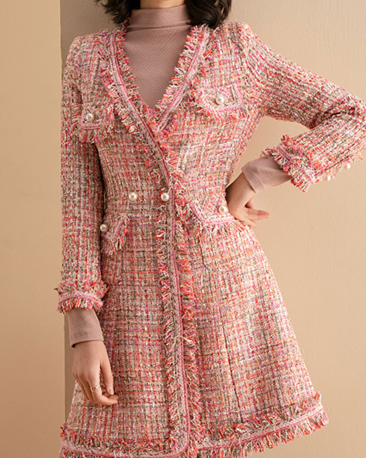 Elegant pink tweed dress jacket