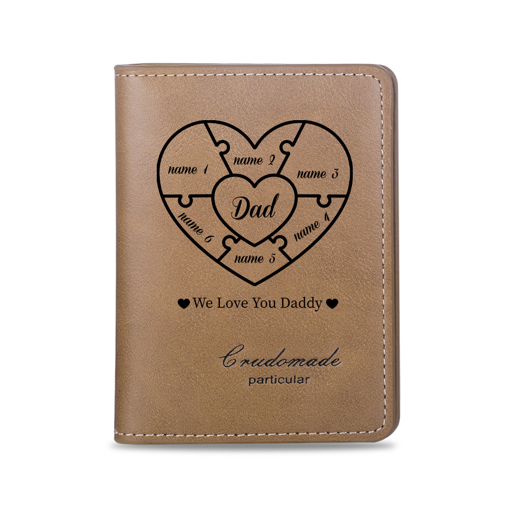 Personalized Leather Wallet Engraved Names Short Purse Custom Folding