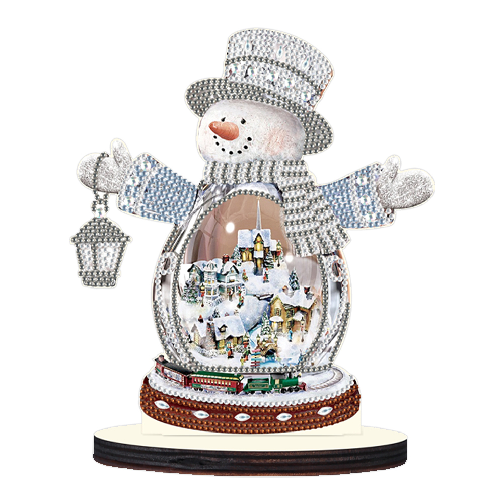 Diamond Painting Xmas Snowman Wooden Desktop Ornament