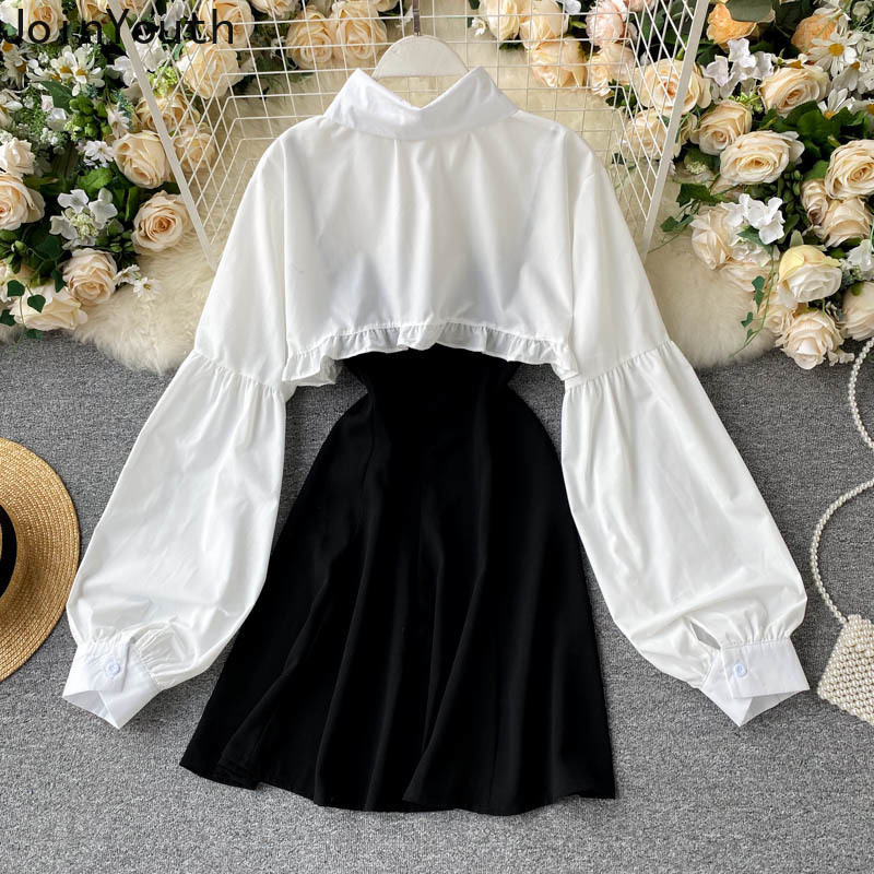 Nigikala Fashion Dresses Suit Korean 2 Piece Set Women White Ruffles