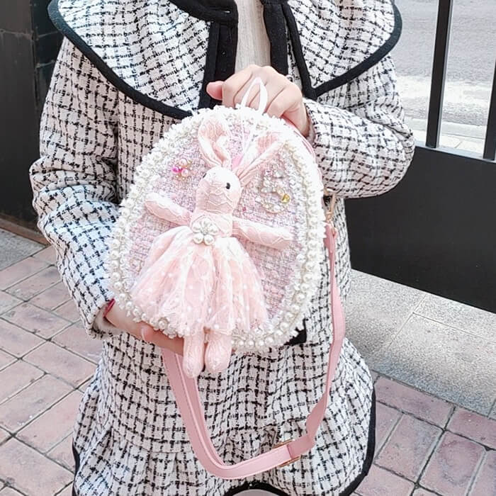 Mini Children Backpack Purse with Stuffed Bunny Gift for Girls