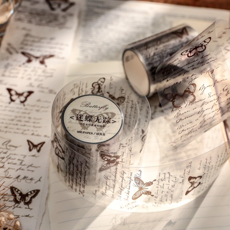 Journalsay 300cm*5cm Retro English Butterfly PVC Washi Tape DIY Journal