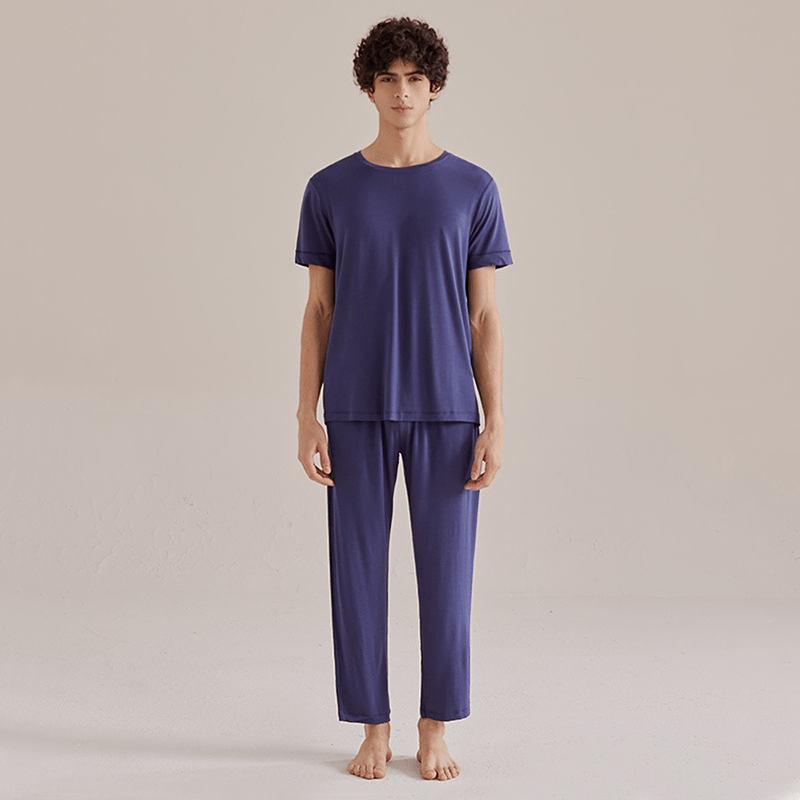 Crew Neck Silk Thermal Underwear Set For Men Realsilklife