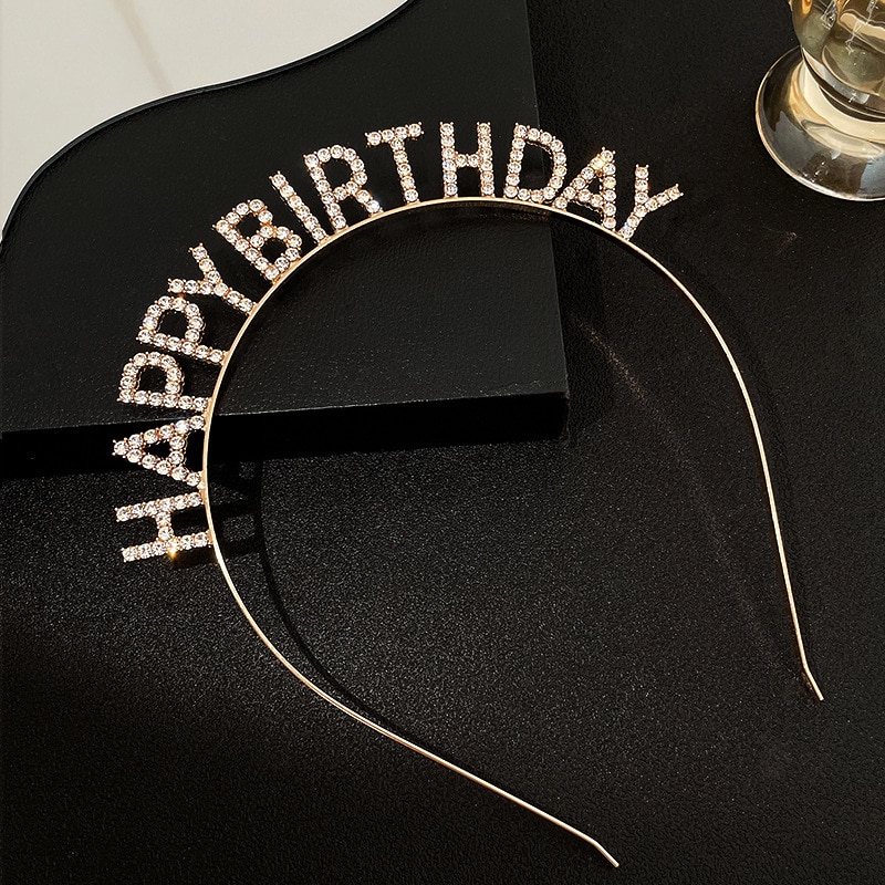 Happy Birthday Hair Hoop Elegant Ladies Rhinestone Letter Hairbands