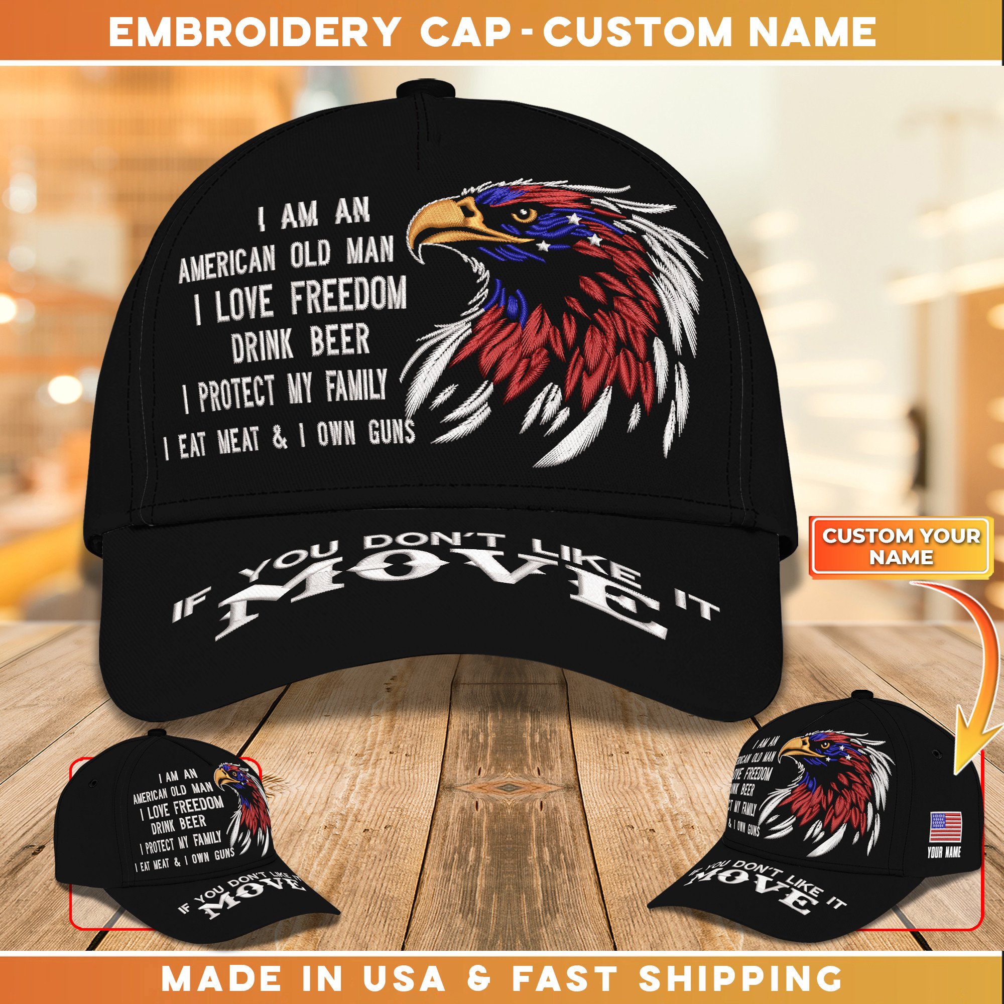 Embroidery Cap I'm Am An American Old Man Cap Custom Classic Embroidery