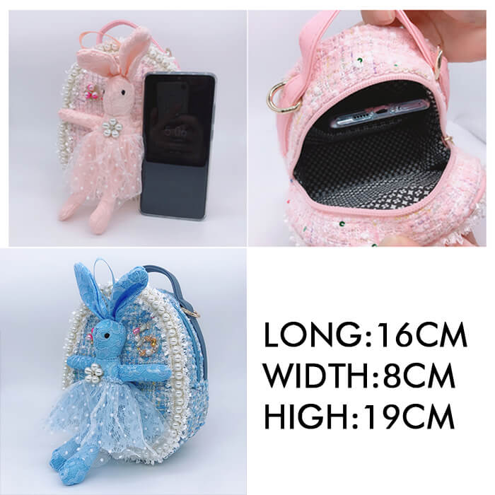 Mini Children Backpack Purse with Stuffed Bunny Gift for Girls