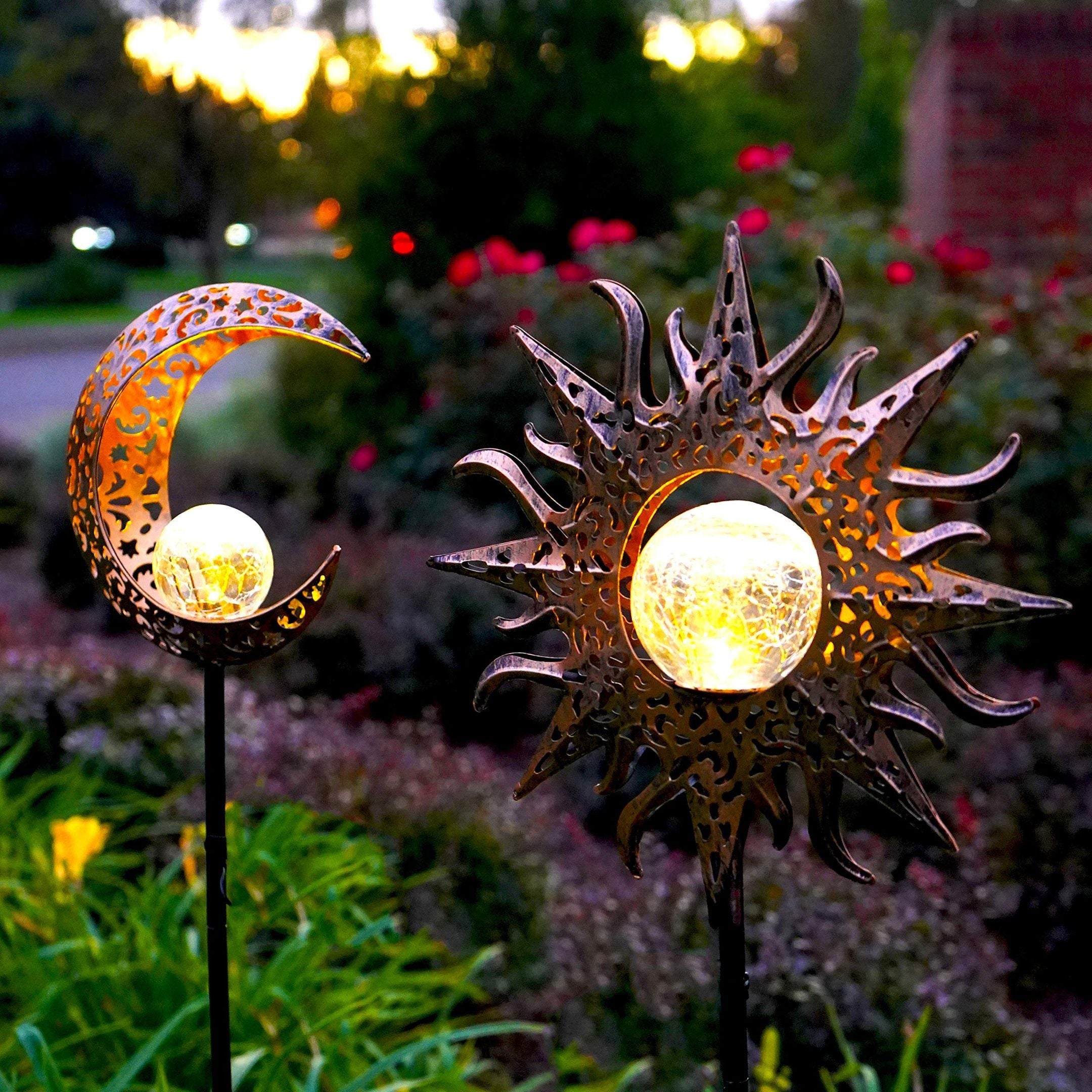 Sun Moon Stake Decor Set Outdoor Garden Waterproof Solar Lights
