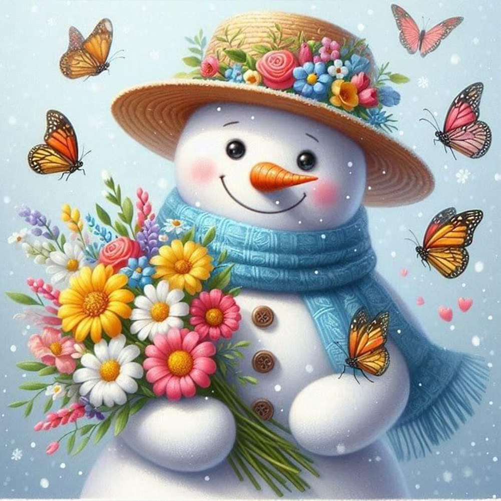 Full Round Diamond Painting Bouquet Butterfly Snowman(Canvas30*30cm)