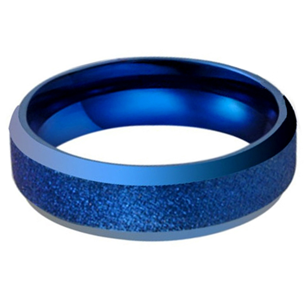 6MM Mens Tungsten Carbide Rings Blue Brushed Center Sand Blasting